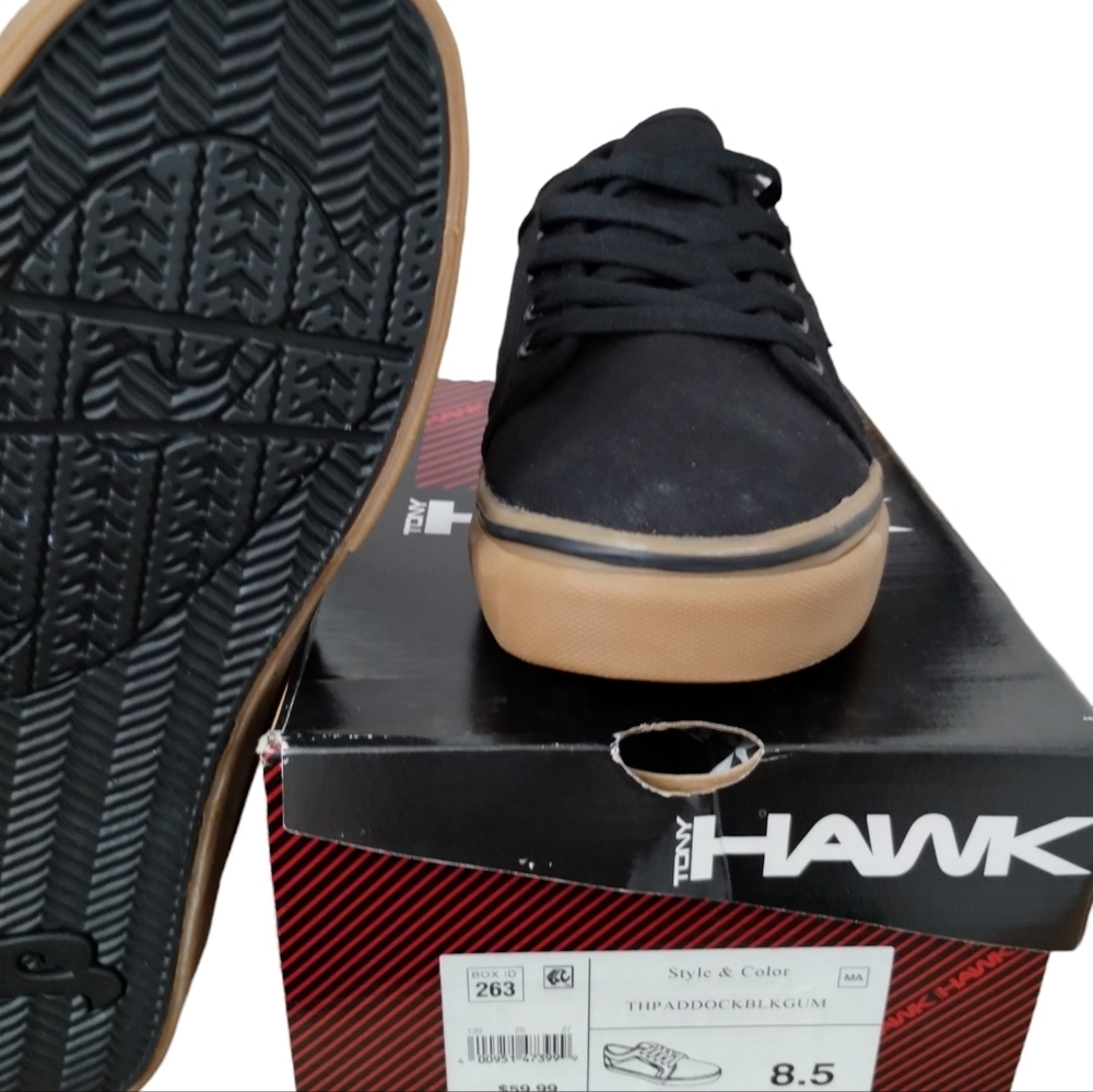TONY HAWK The PADDOCK Skate Shoes Mens 8.5 Black/Gum Skateboard Sneakers‎ • New